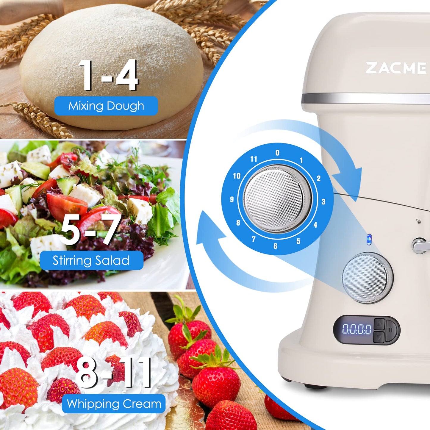 Robot de Cocina Multifuncional 7L 1500W | Batidora Amasadora Profesional con 11 Velocidades | Ideal para Repostería y Cocina Casera