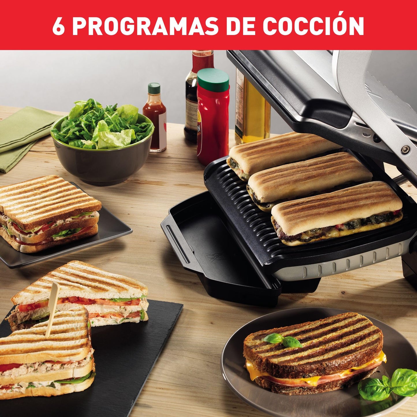 Parrilla Eléctrica Tefal Optigrill GC712D12 - 2000W, 6 Programas, Sensor de Grosor, Placas Extraíbles, Acero Inoxidable