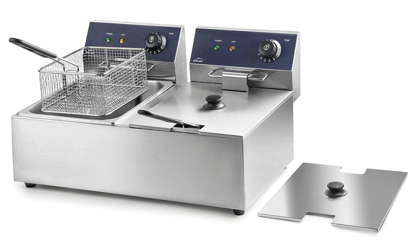 **Lacor 69466 Freidora Eléctrica Doble Profesional | 2 x 6 L (12 L) | 2 x 2500 W | Acero Inoxidable | Alta Potencia y Capacidad para Uso Intensivo**
