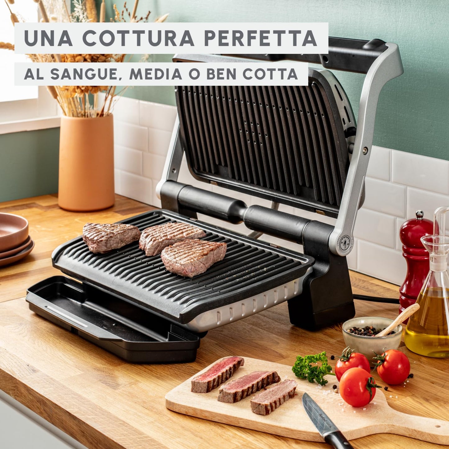 Parrilla Eléctrica Moulinex Optigrill+ XL – Cocción Automática para Carne, Pescado y Verduras, 9 Programas, Placas Antiadherentes