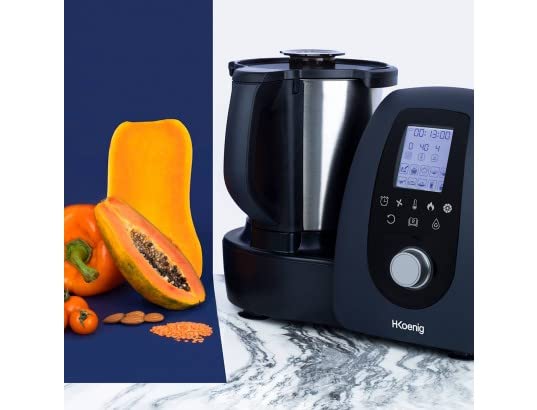 H.Koenig HK8 Robot de cocina inteligente multifunción, profesional 2L, 1000W, 30+ Funciones de Cocción, Velocidad Turbo 10, Temperatura de 37 a 120°C, Hasta 4 preparaciones al mismo tiempo