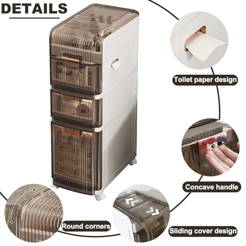 Failjierue Mueble de baño Delgado con Ruedas y cajones. Organizador de Papel higiénico Estrecho para baño, Dormitorio, Cocina y Sala de Estar. Unidad de Almacenamiento Que Ahorra Espacio(2td Floor)