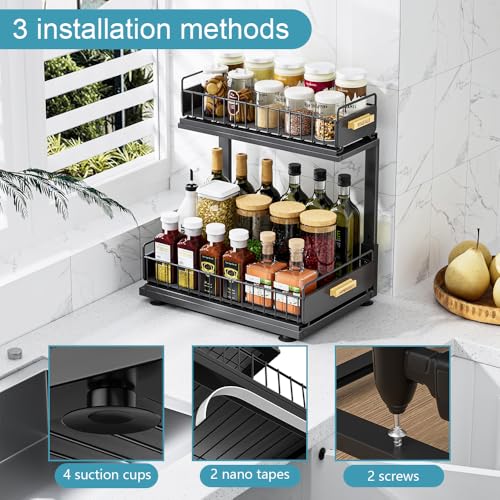 HOMEBOSILY Organizador para debajo del fregadero, organizador de gabinete de cocina extraíble, organizadores de metal de 2 niveles y almacenamiento ajustable en altura, organizadores de cocina y baño
