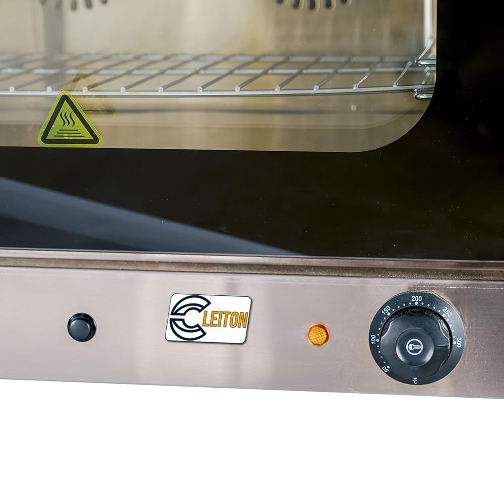 **Cleiton® Horno de Convección Eléctrico Industrial 4 Bandejas 43x32 cm | 300°C, 2600W | Profesional para Panadería y Pastelería | Acero Inoxidable, Puerta Fría**