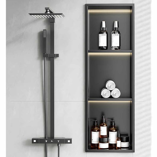 LXHELIVERY Nicho De Ducha con Luz LED, Nicho Empotrado De Acero Inoxidable, Organizador De Pared para Nicho Empotrado En El Baño, Almacenamiento De Cocina para El Hogar Y El Hotel(28x12.5x120 cm)