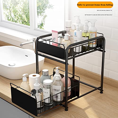 Organizador debajo del fregadero de 2 niveles con cajón de almacenamiento deslizante, estante extraíble para cocina y baño, cajón de alambre resistente, capacidad de carga de 25 kg, solución de