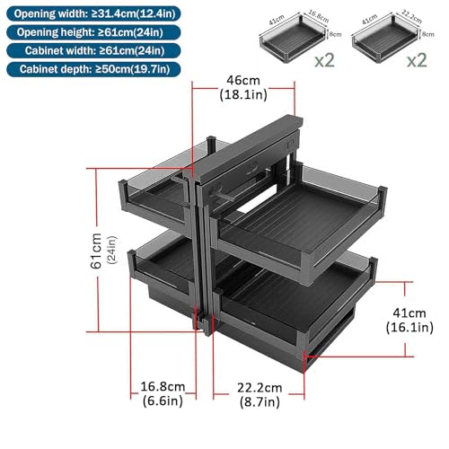 KaBuea Organizador de gabinete extraíble de 2 niveles, organización de especias para gabinete, baño debajo del lavabo, almacenamiento de armario de cocina con estante de esquina ciega