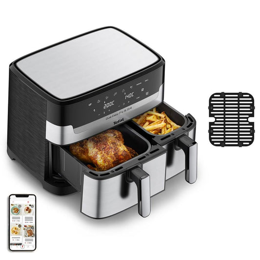 Tefal Airfryer (EY905D) Dual Easy Fry & Grill Silver Black