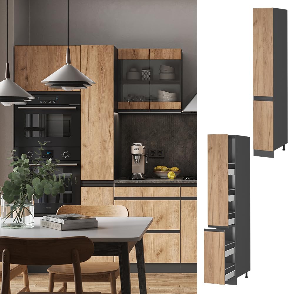 Vicco Armario de Farmacia R-Line, Roble Dorado/Antracita, 30 cm Forma de J