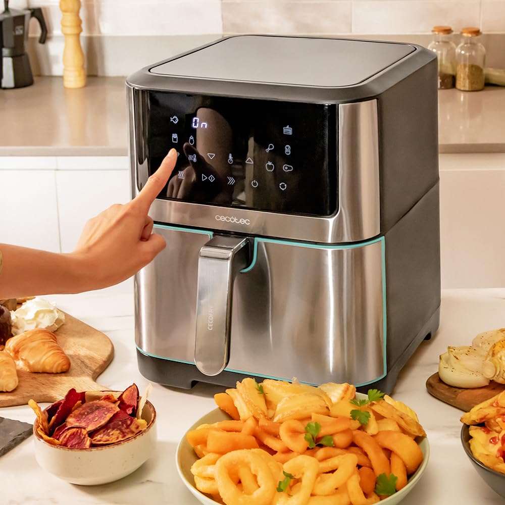 Cecotec Freidora de Aire sin Aceite de 8 L Cecofry Supreme 8000 Air Fryer. 1800 W, Panel Táctil, 30º-200 ºC, 10 Modos Preconfigurados, Pre-heat, Alerta, Acabados en Acero Inoxidable