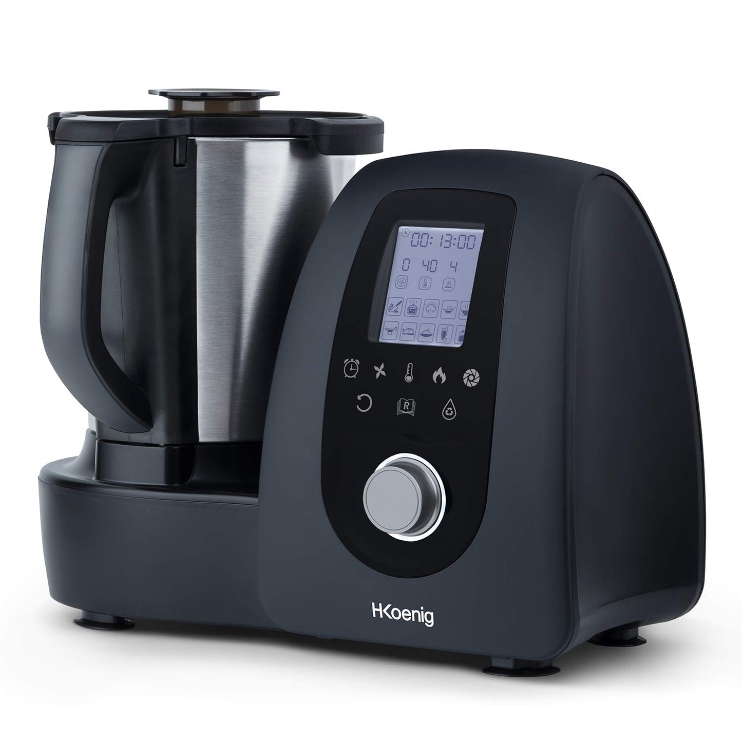 H.Koenig HK8 Robot de cocina inteligente multifunción, profesional 2L, 1000W, 30+ Funciones de Cocción, Velocidad Turbo 10, Temperatura de 37 a 120°C, Hasta 4 preparaciones al mismo tiempo