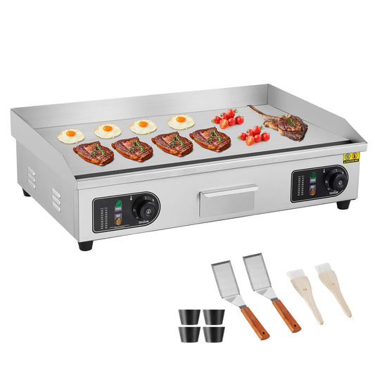 VEVOR Plancha Eléctrica Comercial – Parrilla Plana Superior 4400 W, Temperatura Ajustable 50-300 °C, Acero Inoxidable, Dimensiones 733 x 485 x 215 mm, Incluye 2 Palas y 2 Cepillos – Ideal para Hogar o Restaurante