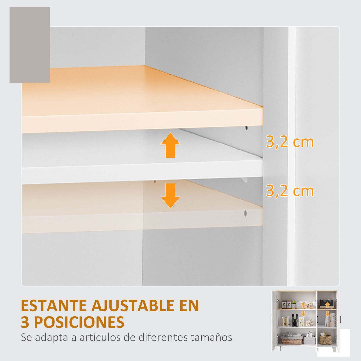 HOMCOM Armario de Salón Moderno Armario de Almacenaje con 3 Puertas Estantes Ajustables y Base Elevada para Cocina Comedor Pasillo Dormitorio Dispositivo Antivuelco 90x30x90 cm Blanco