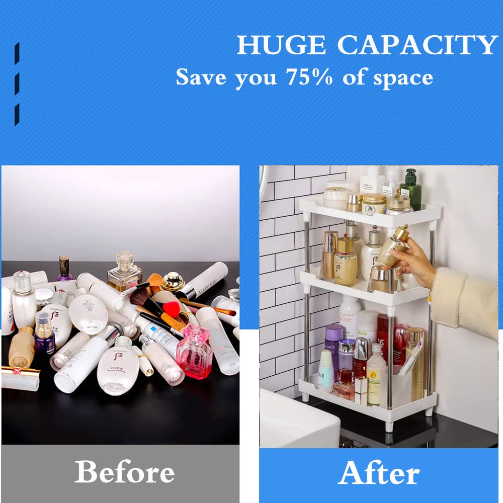 Hpenp Organizador de encimera de baño de 3 niveles – Bandeja de vanidad cosmética para el cuidado de la piel – Estante de cocina para especias (blanco)
