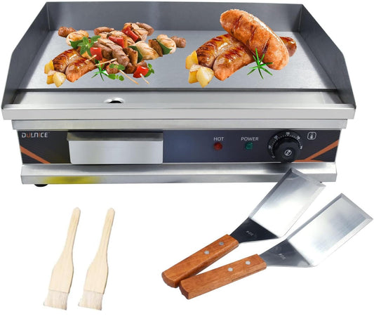 DULNICE Plancha Eléctrica Profesional de Acero Inoxidable 3000W, Cocina Eléctrica 54 x 30 cm, Temperatura Ajustable 50-300°C, con Bandeja Recoge Grasa