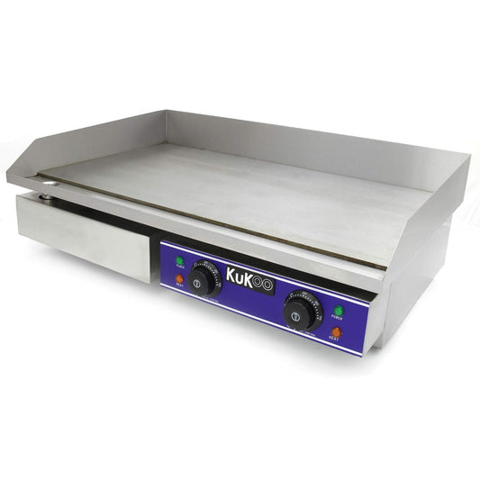 **Plancha Antiadherente Eléctrica 70 cm de Acero Inoxidable – Grill Parrilla de Cocina BBQ con Protector contra Salpicaduras, Cajón de Drenaje para Grasa y Termostato Ajustable**