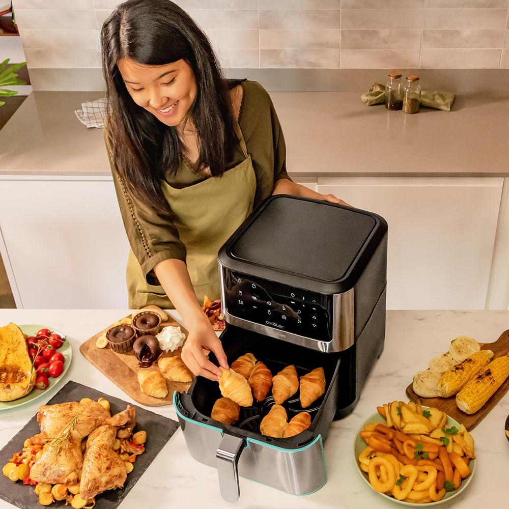 Cecotec Freidora de Aire sin Aceite de 8 L Cecofry Supreme 8000 Air Fryer. 1800 W, Panel Táctil, 30º-200 ºC, 10 Modos Preconfigurados, Pre-heat, Alerta, Acabados en Acero Inoxidable