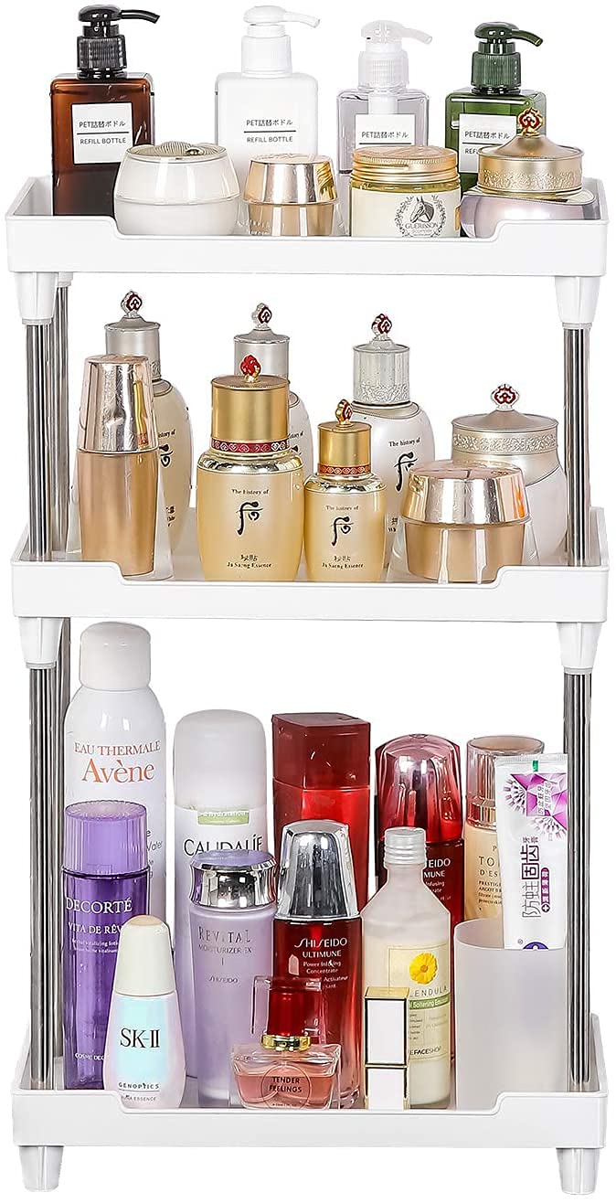 Hpenp Organizador de encimera de baño de 3 niveles – Bandeja de vanidad cosmética para el cuidado de la piel – Estante de cocina para especias (blanco)