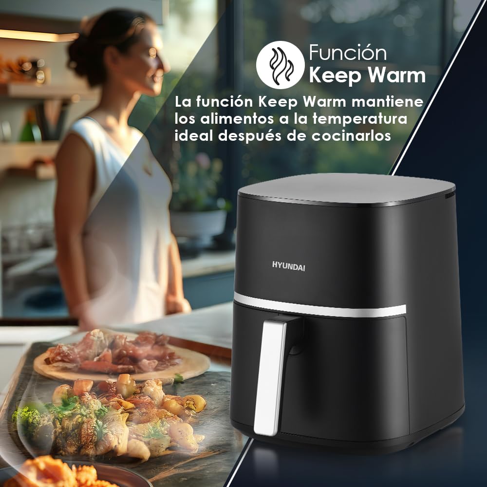 Hyundai Freidora de Aire sin Aceite 7 Litros, Air Fryer HAF7000D. 1800 W, 10 Programas, Negro