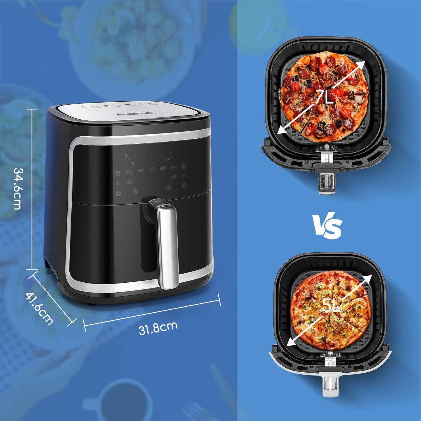 Freidora de Aire Aigostar Cube XXL - 7L, 1900W, Panel Táctil LED, 7 Programas, Libre de BPA