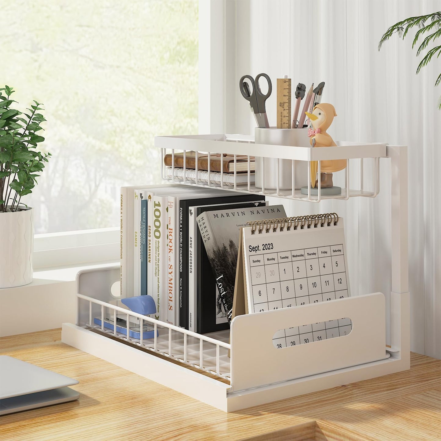 REALINN Organizador para debajo del fregadero, organizador de gabinete extraíble de 2 niveles, estantes de almacenamiento, almacenamiento debajo del fregadero para armario de cocina y baño, blanco,