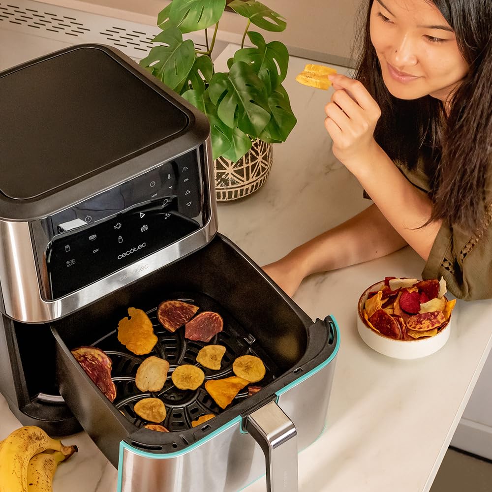 Cecotec Freidora de Aire sin Aceite de 8 L Cecofry Supreme 8000 Air Fryer. 1800 W, Panel Táctil, 30º-200 ºC, 10 Modos Preconfigurados, Pre-heat, Alerta, Acabados en Acero Inoxidable