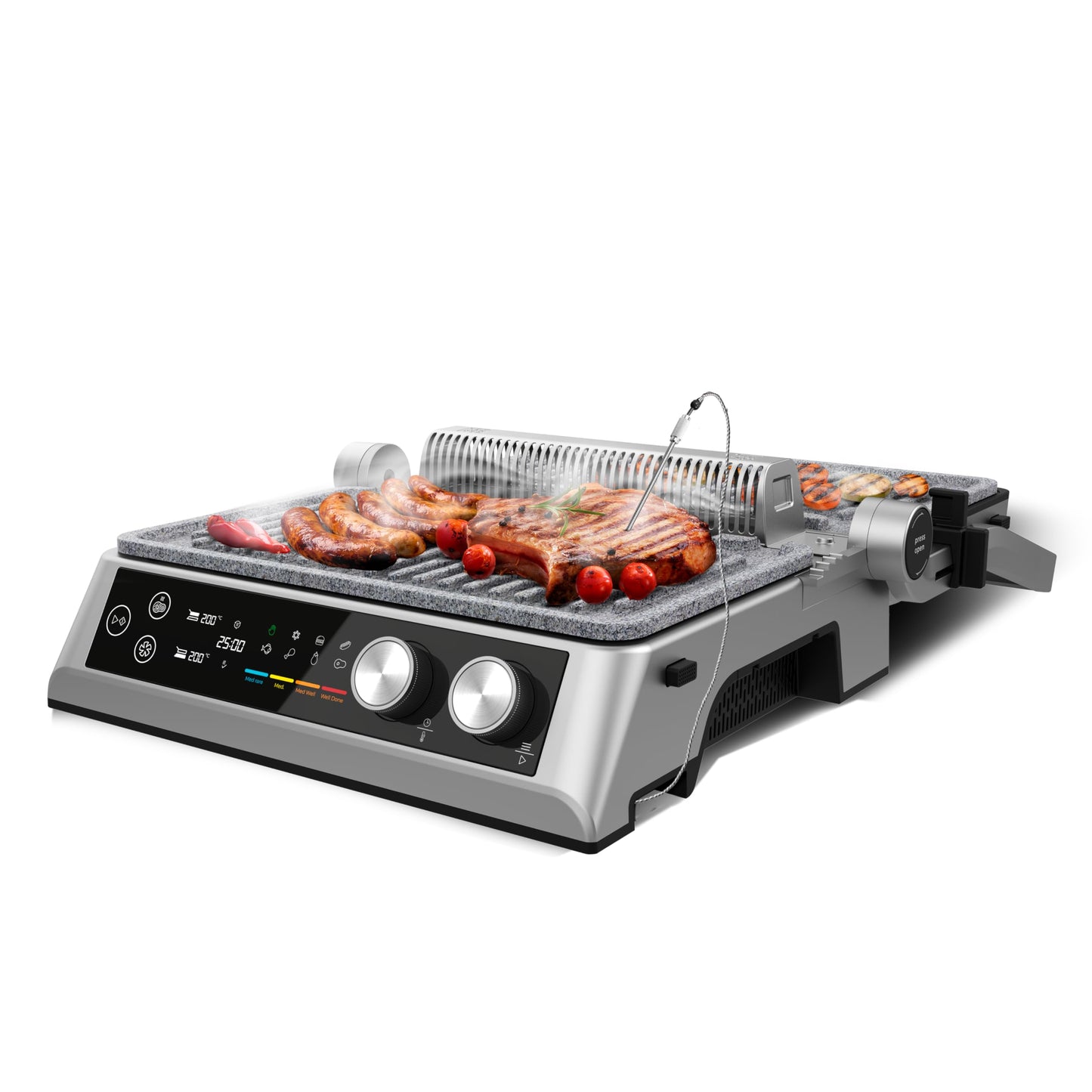 Parrilla Eléctrica Cecotec Rockn'Grill Bistro - 2400W, Doble Placa, Sonda, Cocina sin Humo