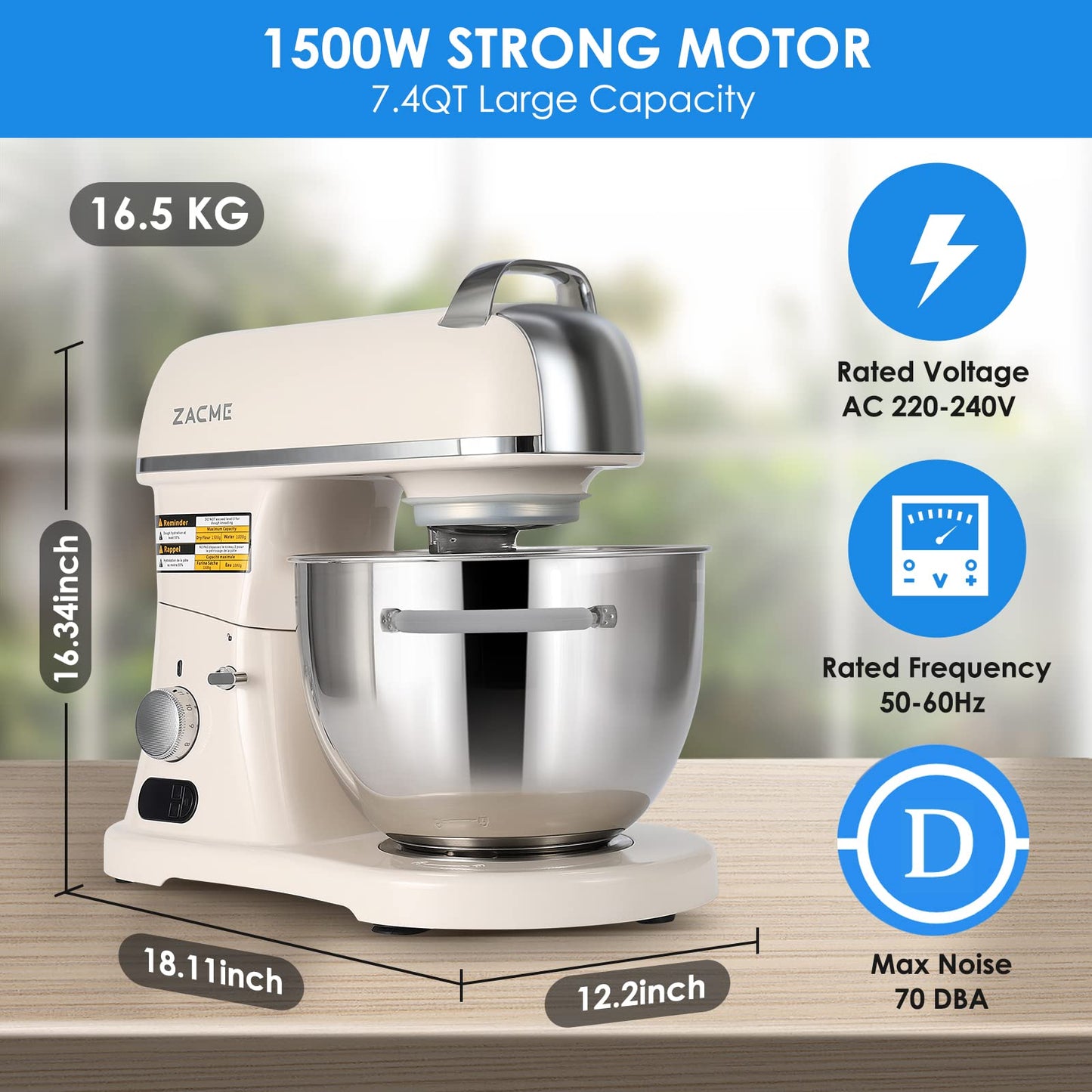 Robot de Cocina Multifuncional 7L 1500W | Batidora Amasadora Profesional con 11 Velocidades | Ideal para Repostería y Cocina Casera