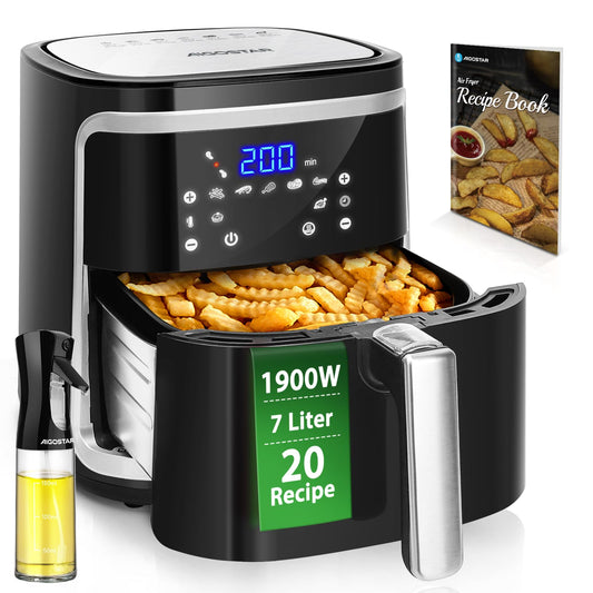 Freidora de Aire Aigostar Cube XXL - 7L, 1900W, Panel Táctil LED, 7 Programas, Libre de BPA