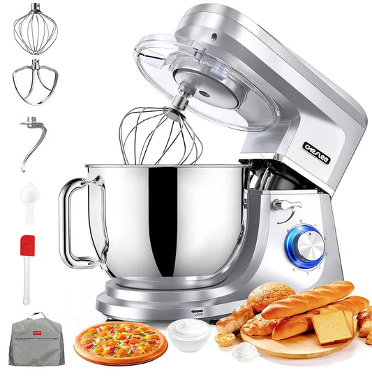 Cheflee Batidora Amasadora Profesional 1800W | Bol 7,2L Acero Inoxidable, 6 Velocidades, Amasador, Batidor y Cubierta Antipolvo