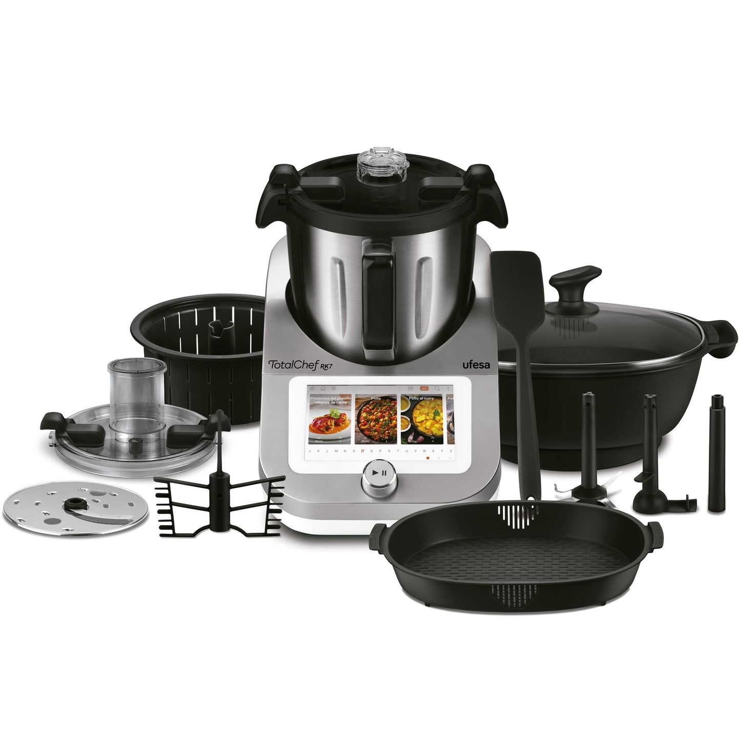 Ufesa TotalChef RK7 Robot de Cocina Inteligente Multifunción, WIFI, 30 Funciones, 4.5L, Pantalla Táctil de 7 Pulgadas, Báscula Integrada, Recetario Interactivo, Color Plata/Negro