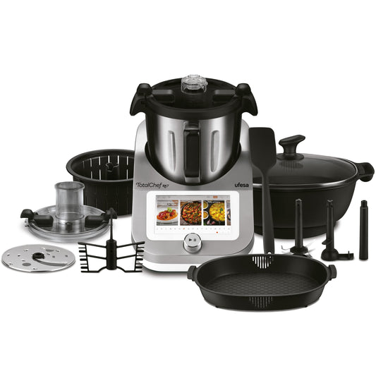 Ufesa TotalChef RK7 Robot de Cocina Inteligente Multifunción, WIFI, 30 Funciones, 4.5L, Pantalla Táctil de 7 Pulgadas, Báscula Integrada, Recetario Interactivo, Color Plata/Negro