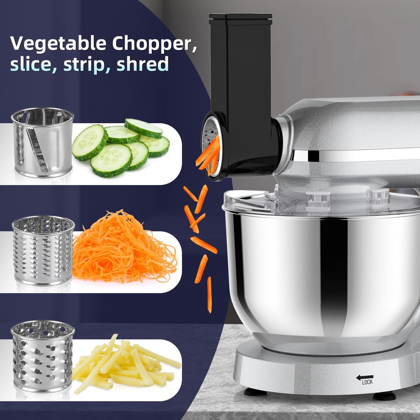 Homlee Robot de Cocina 3 en 1 con Picadora de Carne y Batidora – 2000W, Amasadora Multifunción, Cuenco de Acero Inoxidable 5.5L, Exprimidor 1.5L, 6 Niveles de Velocidad