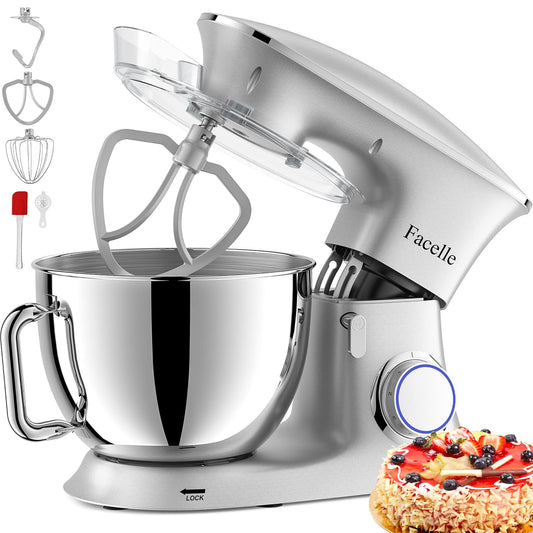 Facelle Batidora Amasadora Profesional 8.5L 2000W | Robot de Cocina Silencioso con 6 Velocidades y Pulso | Bol de Acero Inoxidable | Ideal para Pan y Repostería