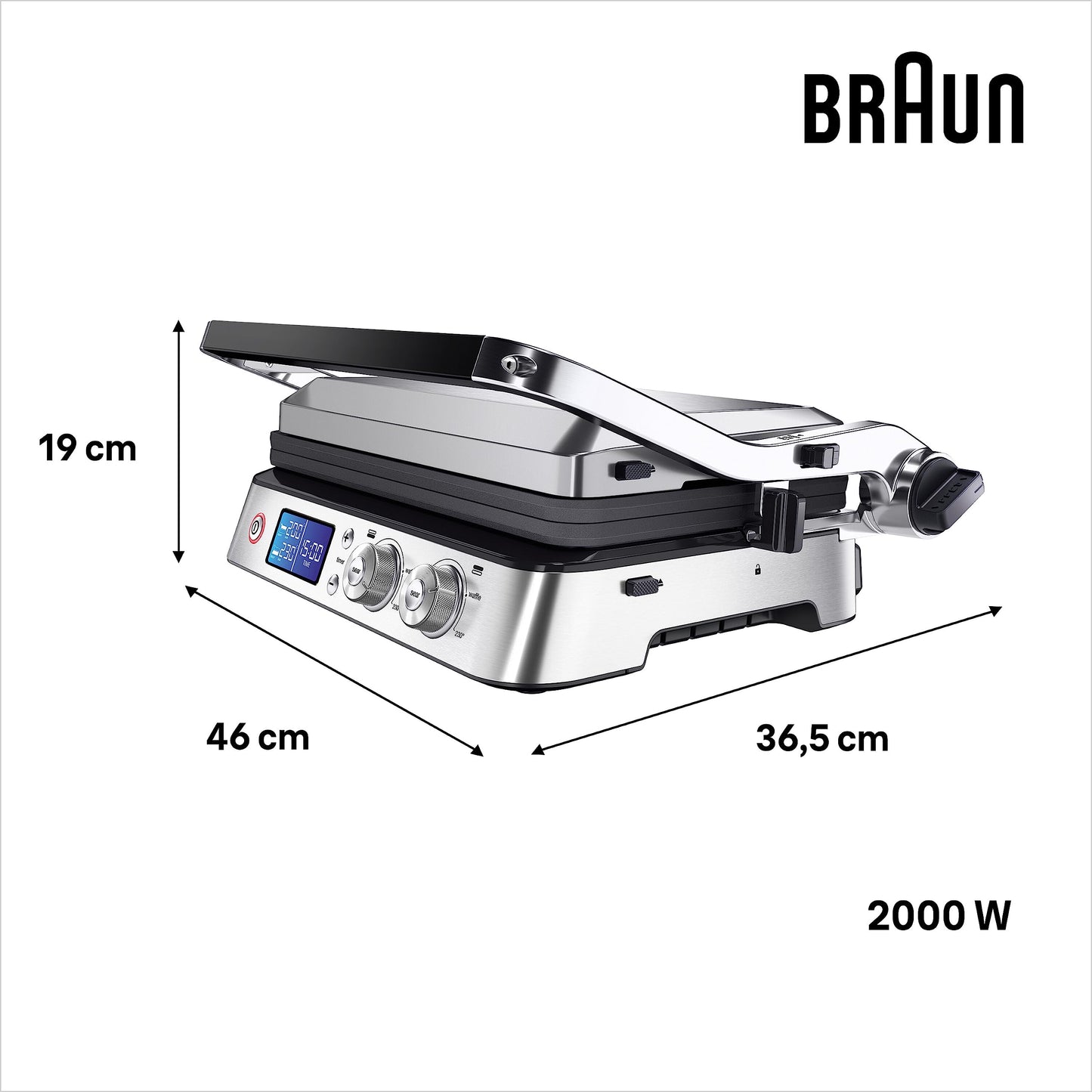 Braun MultiGrill 9 CG 9043, Plancha Cocina Eléctrica con Función Sellado, 3 Posiciones Cocción, Control Electrónico con 2 Termostatos, Parrilla, Plancha y Placas Aptas para Lavavajillas, 2200W