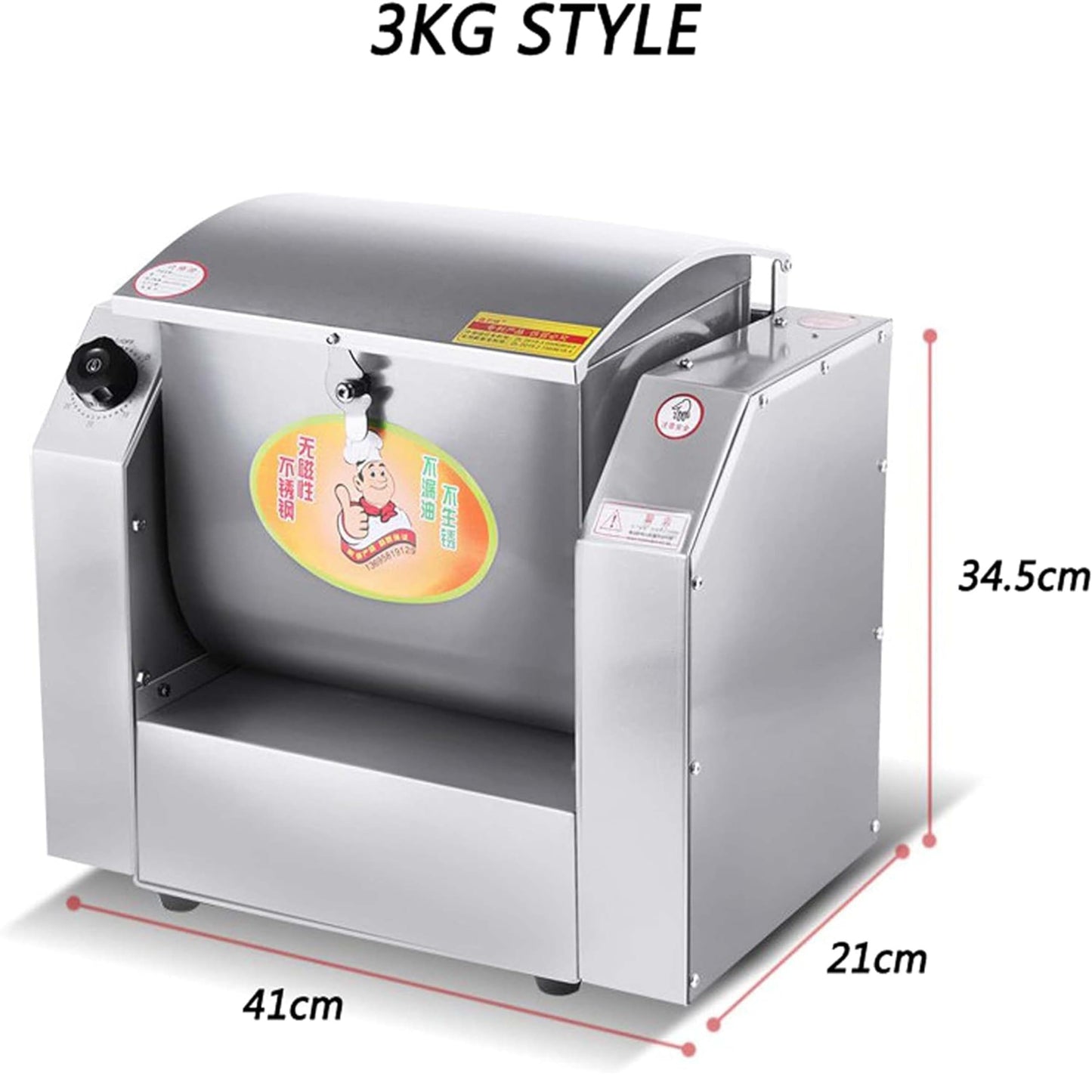 ZYJIX Amasadora Comercial De 3 Kg, Máquina Mezcladora De Harina De Acero Inoxidable De 1100 W/1500 W, Máquina Amasadora De Masa Profesional De 30/50 Kg/h, para Hacer Pizza De Pasta
