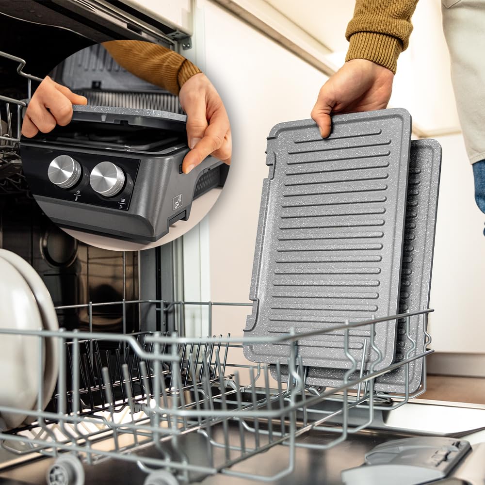 Parrilla Eléctrica Cecotec Rockn'Grill Bistro - 2400W, Doble Placa, Sonda, Cocina sin Humo