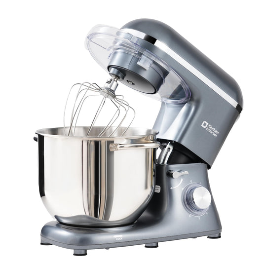 Kitchen in the box Batidora Amasadora, 7,5 L Amasadora de Pan de 1400 W, Robot de Cocina Con Batidor, Gancho Amasador, Batidora Mezcladora (Gris)