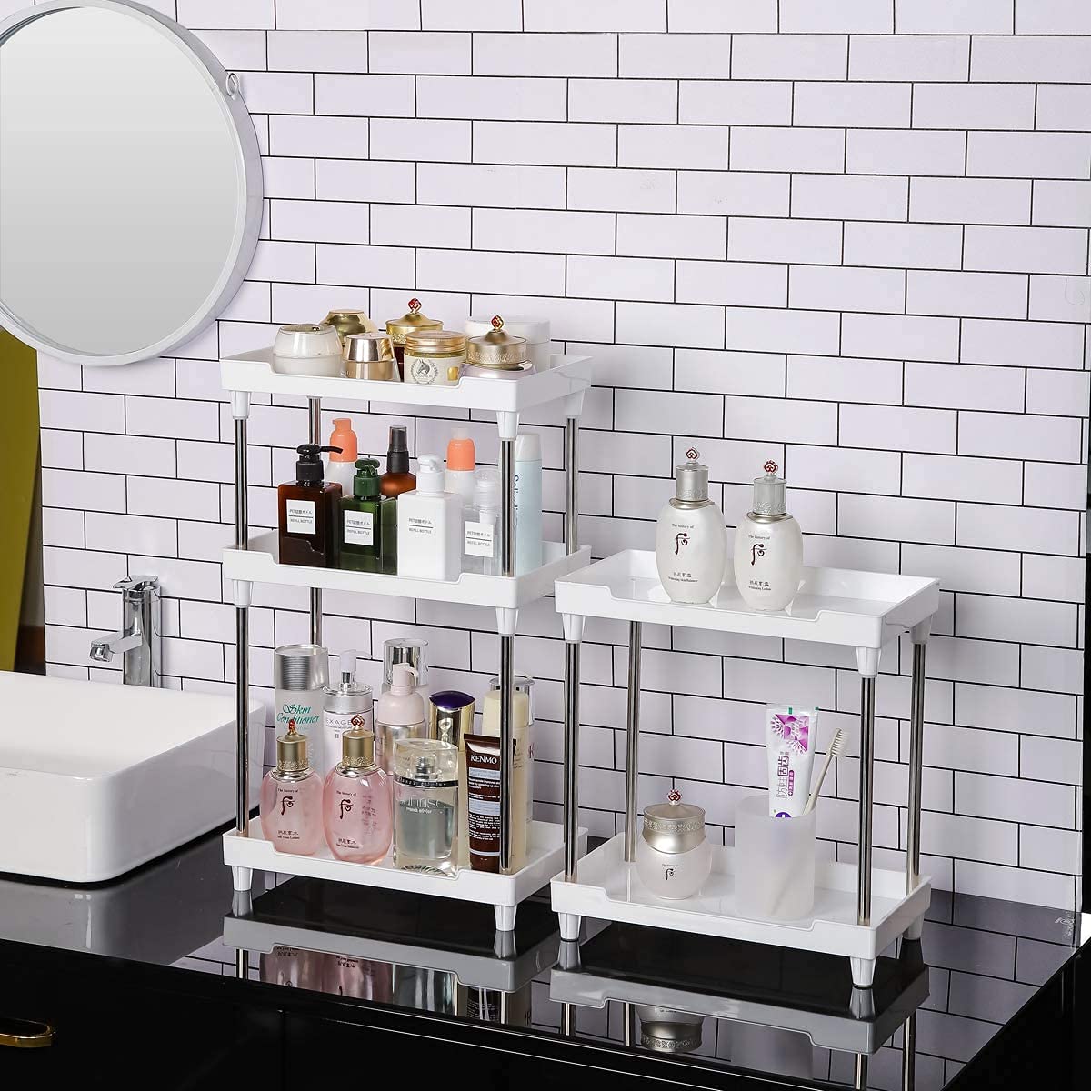 Hpenp Organizador de encimera de baño de 3 niveles – Bandeja de vanidad cosmética para el cuidado de la piel – Estante de cocina para especias (blanco)