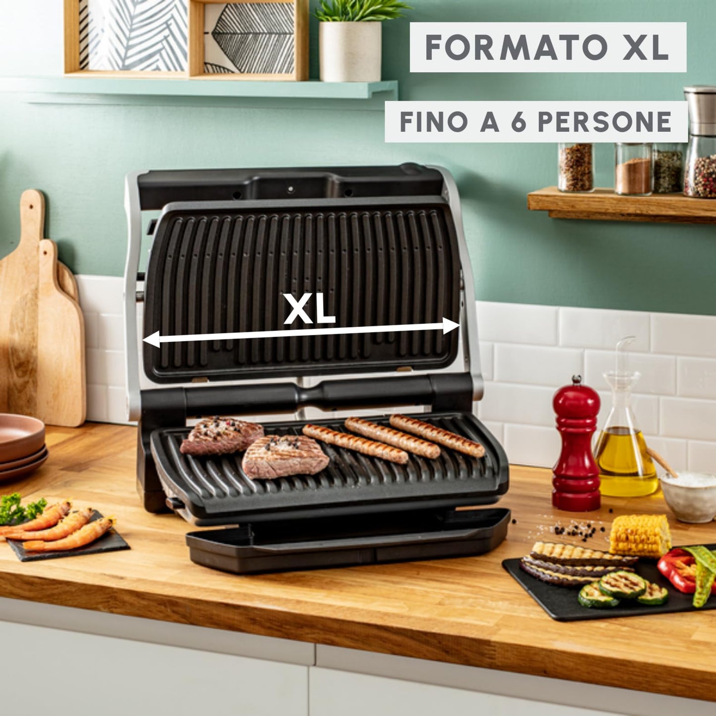 Parrilla Eléctrica Moulinex Optigrill+ XL – Cocción Automática para Carne, Pescado y Verduras, 9 Programas, Placas Antiadherentes