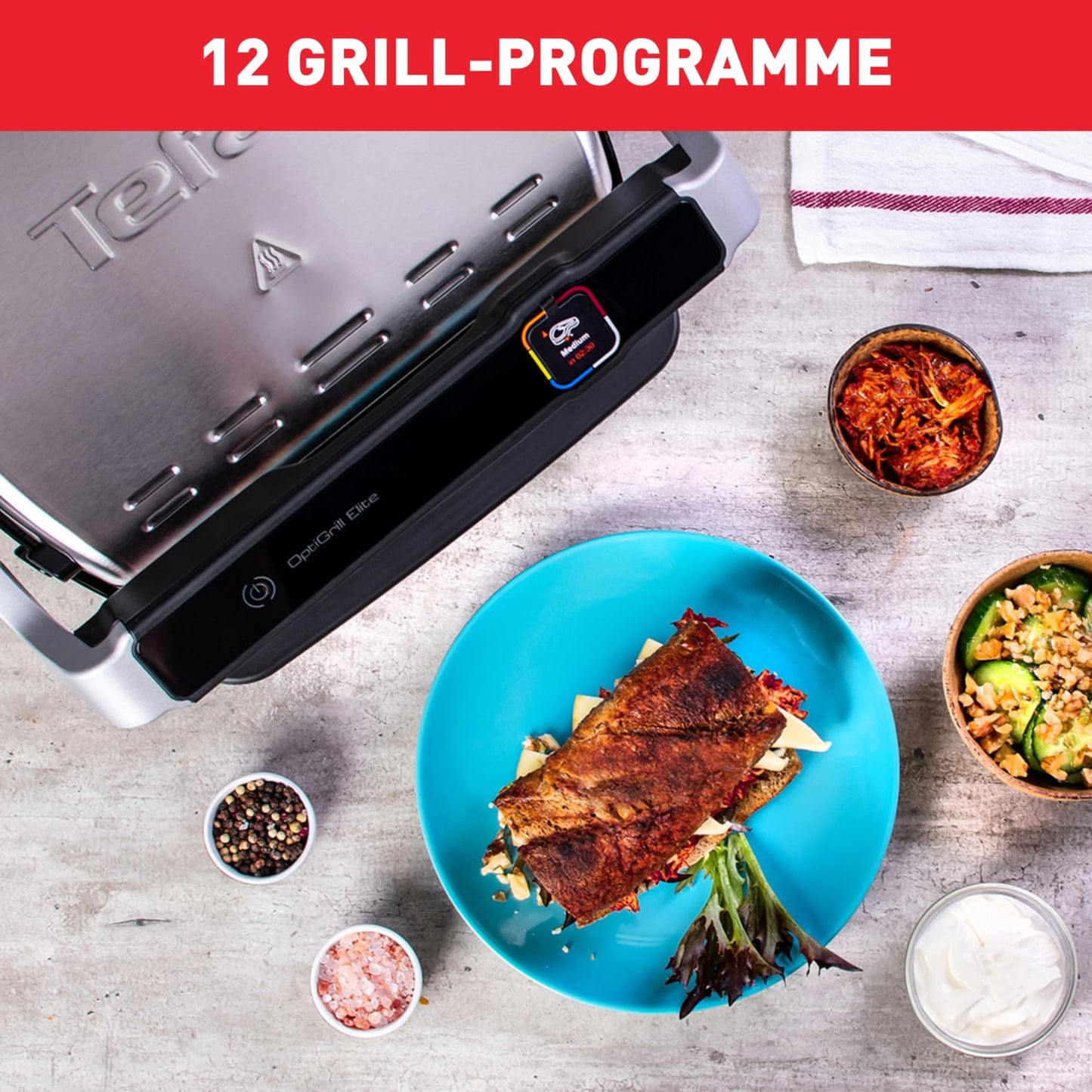 Parrilla Eléctrica Tefal Optigrill Elite – Sensor Inteligente, 6 Programas Automáticos, Placas Antiadherentes