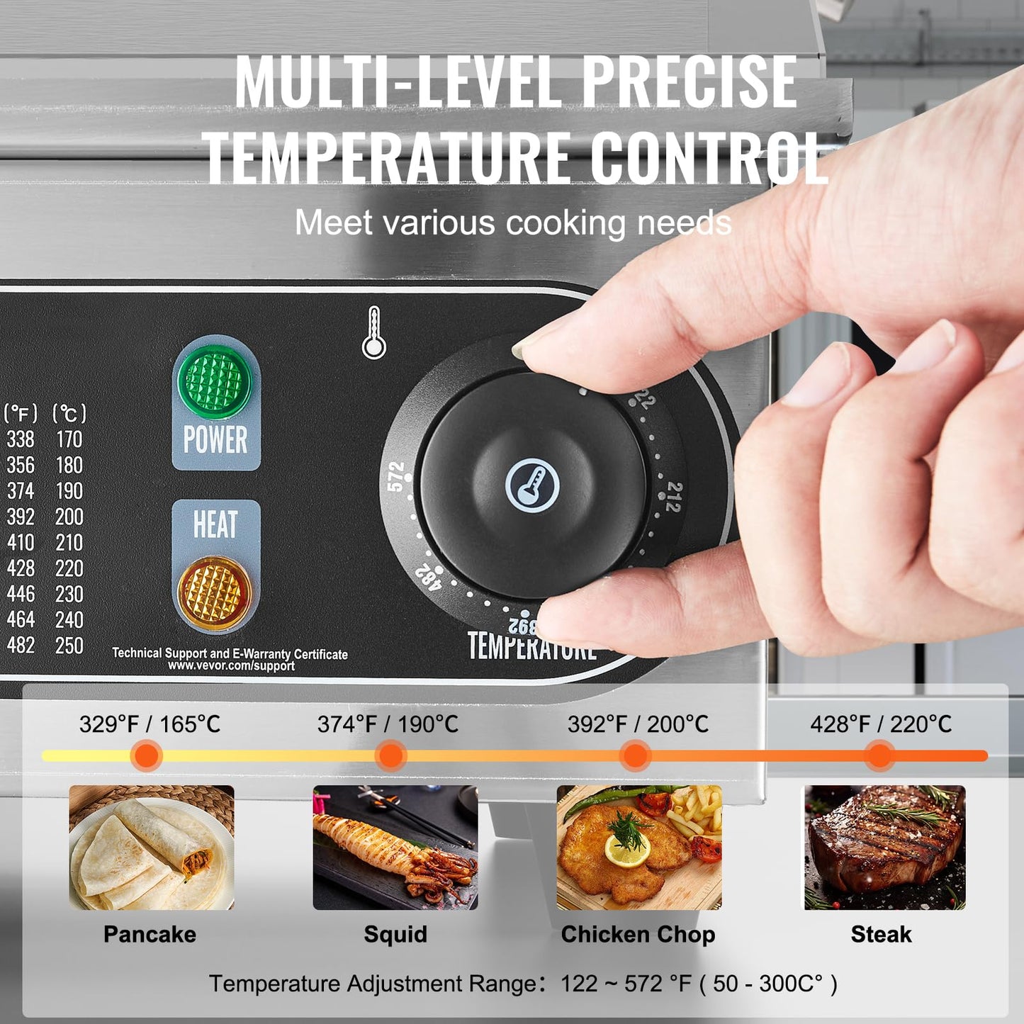 VEVOR Plancha Eléctrica Comercial – Parrilla Plana Superior 4400 W, Temperatura Ajustable 50-300 °C, Acero Inoxidable, Dimensiones 733 x 485 x 215 mm, Incluye 2 Palas y 2 Cepillos – Ideal para Hogar o Restaurante