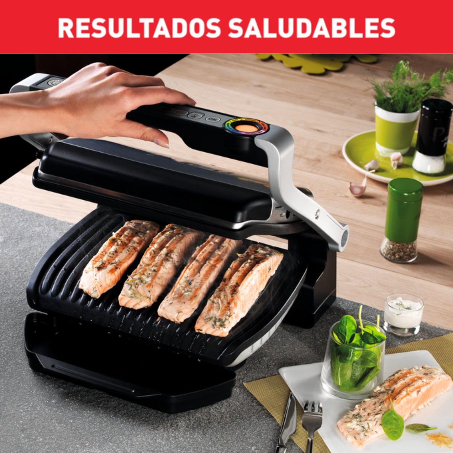 Parrilla Eléctrica Tefal Optigrill GC712D12 - 2000W, 6 Programas, Sensor de Grosor, Placas Extraíbles, Acero Inoxidable